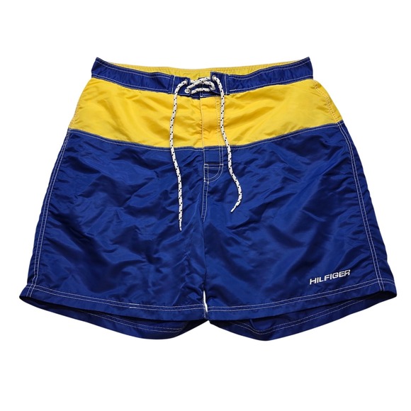 Tommy Hilfiger Other - Tommy Hilfiger Board Shorts Colorblock Swim Trunks Blue Yellow Mens Large Y2K